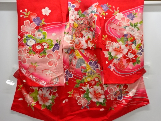 束ね熨斗に鼓・花模様子供着物